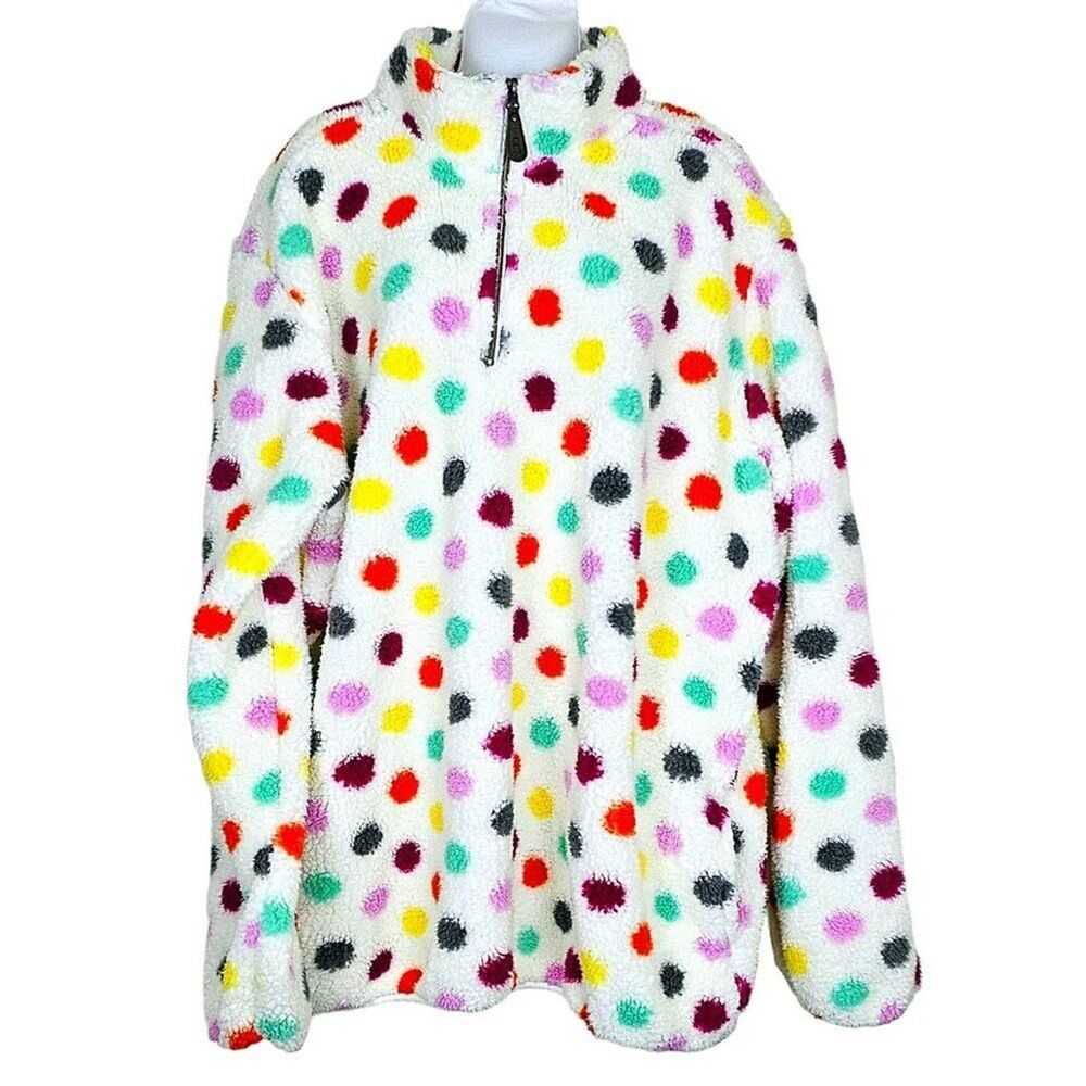 Girlie Girl CC Sherpa Pullover Jacket 1/4 Zip Up White Polka Dot Size 2XL